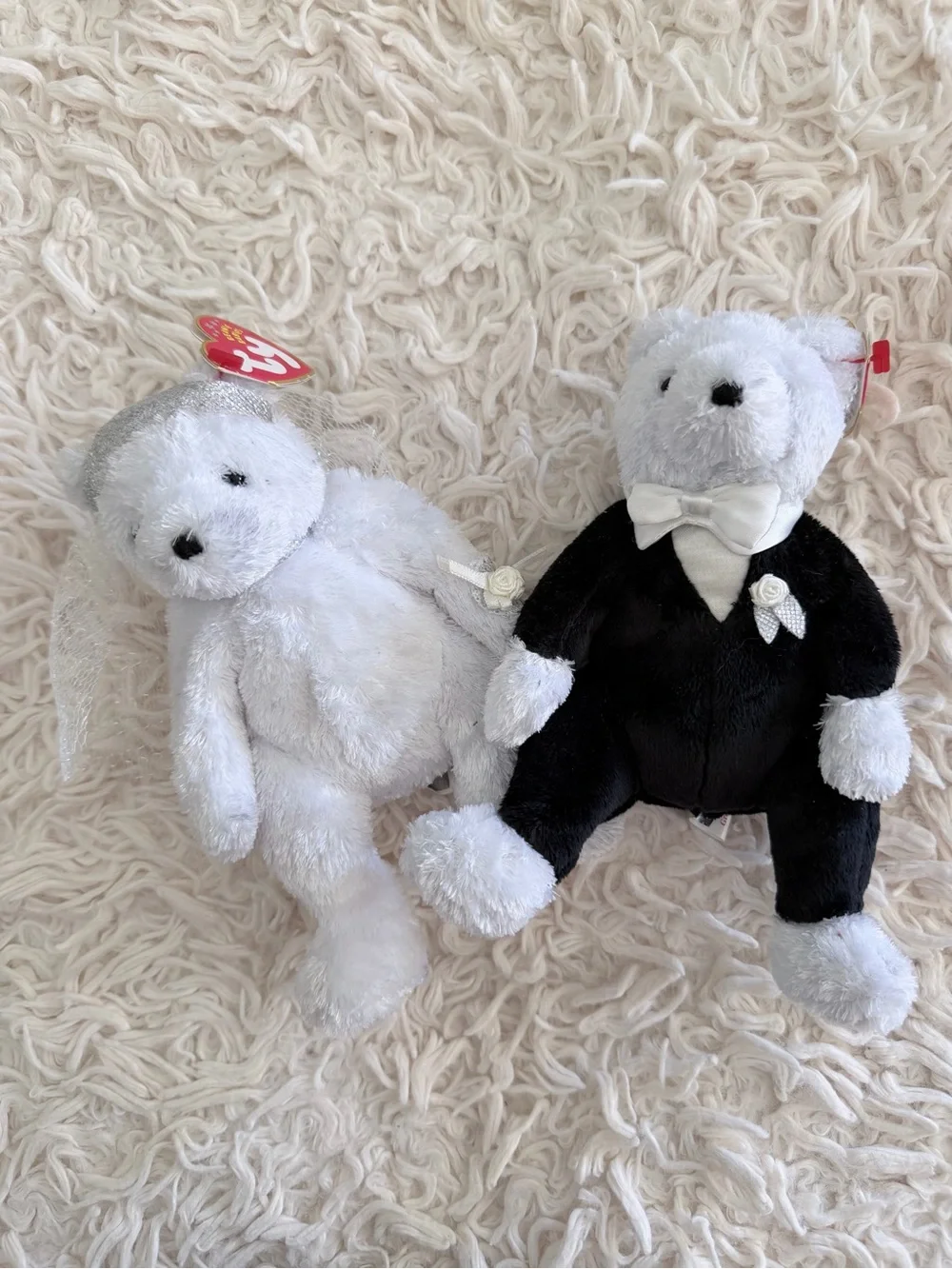 💍 Ty Plush Retired Bride and Groom Bears in White and Black (2002) - NWT